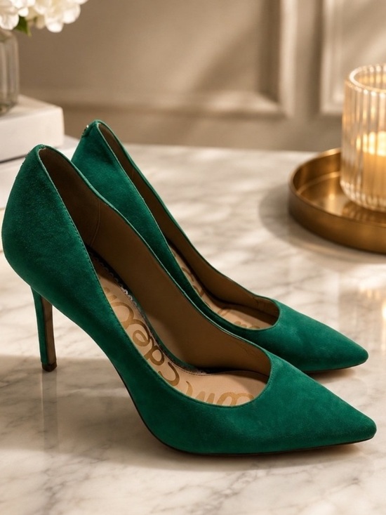 Sam Edelman Shoes - Sam Edelman Hazel Pointed Toe Heels Suede Emerald Green RARE Womens 8.5 Holidays